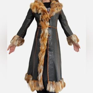Vintage leather fur coat
